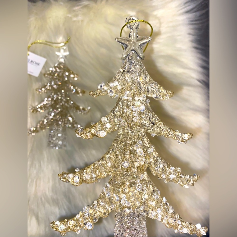 Melrose Crystal Icicle Glazed Christmas Tree Ornaments, Set of 2 NEW
